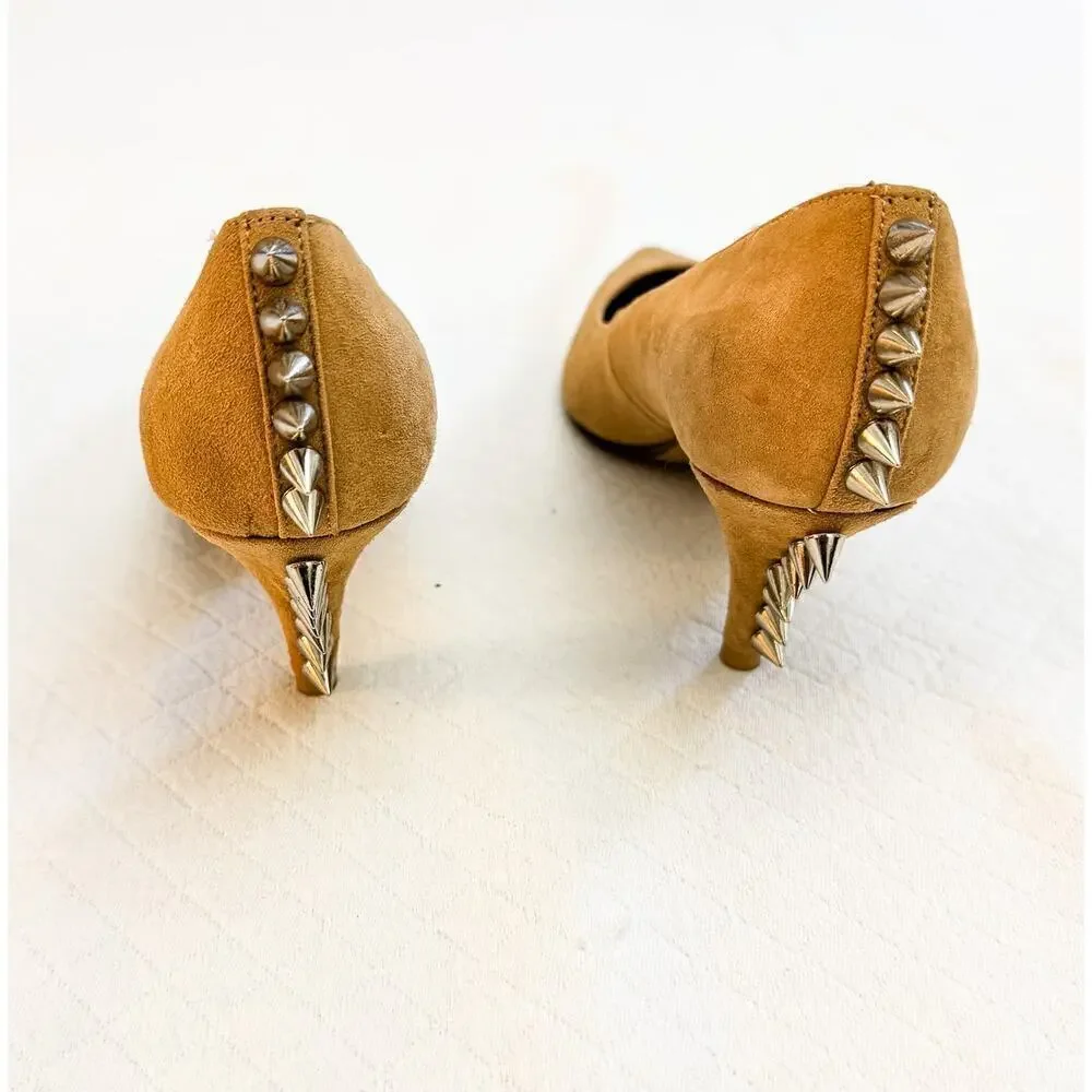 Jeffrey Campbell Nude Suede Spiked Accent Pointy Toe Heels Size 6.5